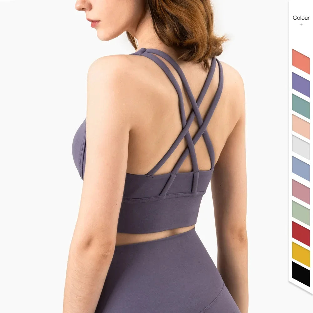 Brassière Fitness Élégance Dark Blue – Dos Croisé & Tissu Respirant