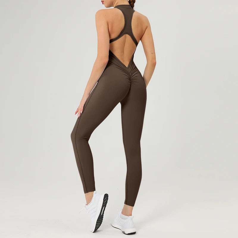 Combinaison Fitness Zoé – Jumpsuit Court à Zip & Effet Scrunch