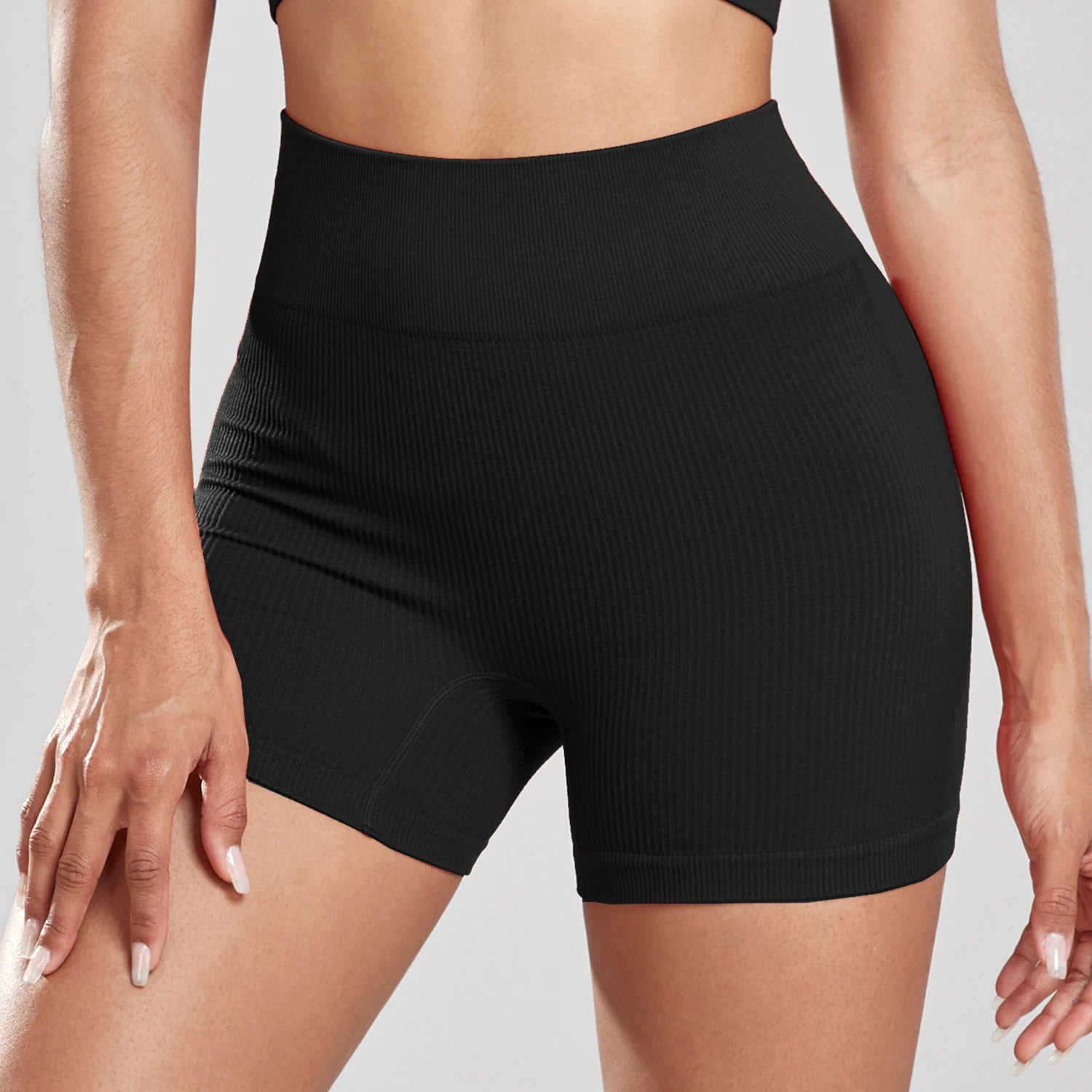 CHRLEISURE Seamless Ribbed Yoga Shorts For Women High Waisted Biker Tights Elastic Workout Slim Sports Leggings Sportswear
