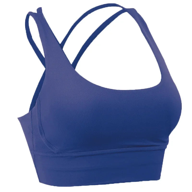 Brassière Fitness Élégance Dark Blue – Dos Croisé & Tissu Respirant
