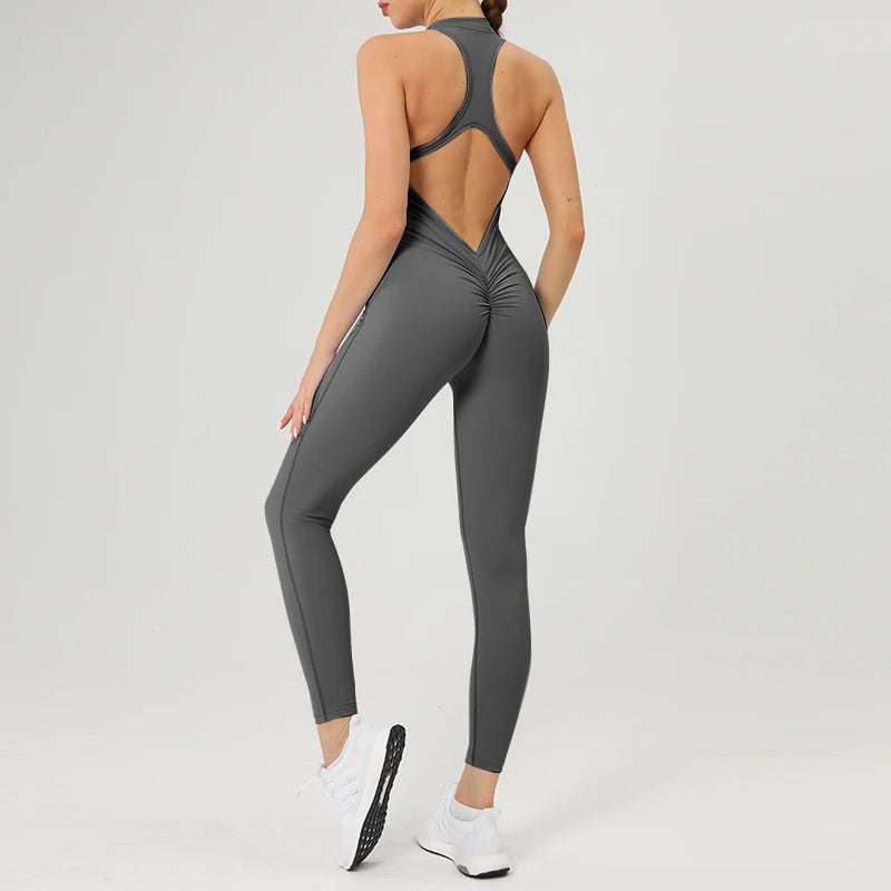 Combinaison Fitness Zoé – Jumpsuit Court à Zip & Effet Scrunch