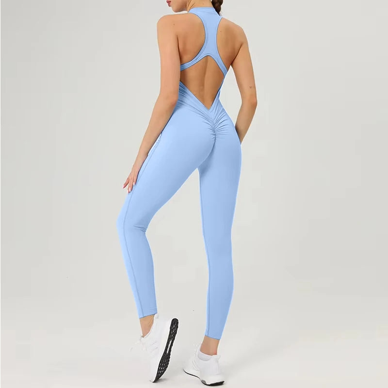 Combinaison Fitness Zoé – Jumpsuit Court à Zip & Effet Scrunch
