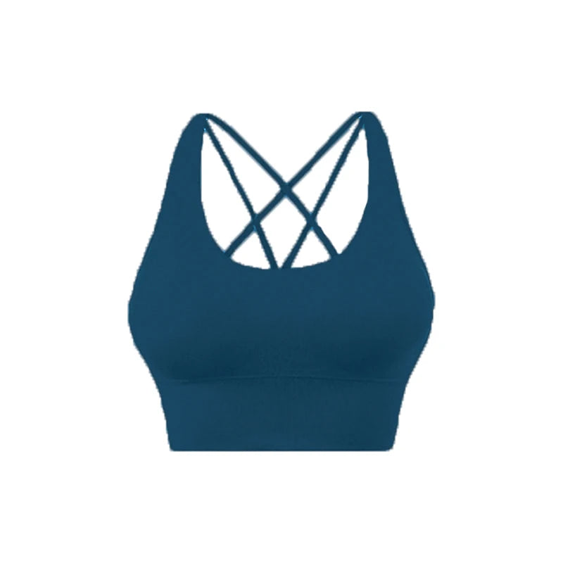 Brassière Fitness Élégance Dark Blue – Dos Croisé & Tissu Respirant