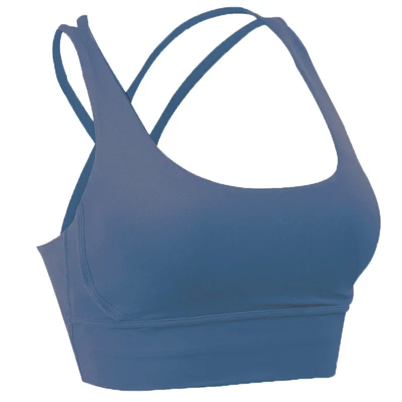 Brassière Fitness Élégance Dark Blue – Dos Croisé & Tissu Respirant