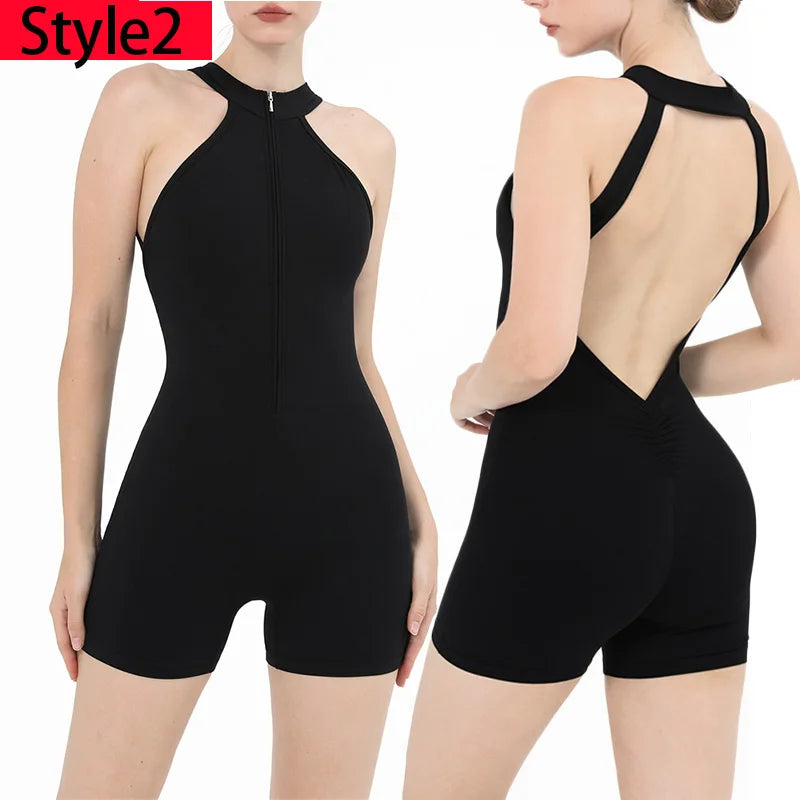Combinaison Fitness Zoé – Jumpsuit Court à Zip & Effet Scrunch