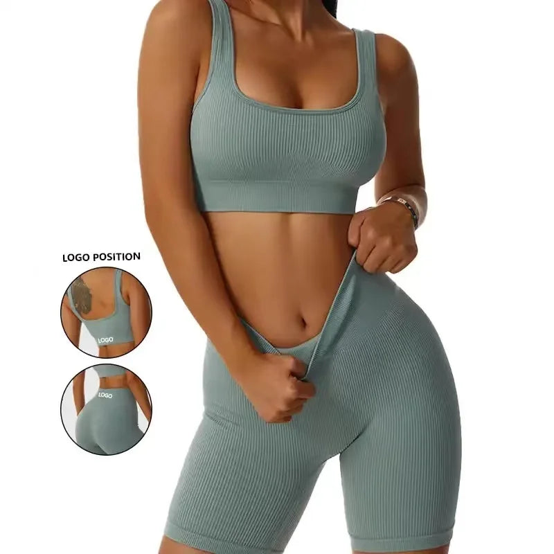 Ensemble Fitness Chloé – Brassière et Short Sans Coutures Côtelés