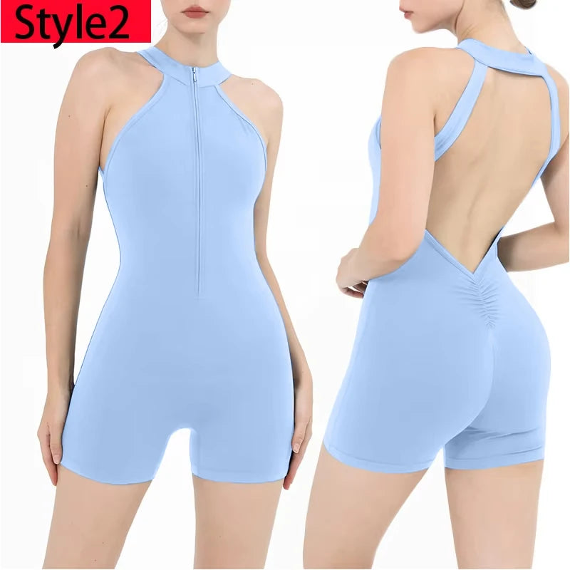 Combinaison Fitness Zoé – Jumpsuit Court à Zip & Effet Scrunch