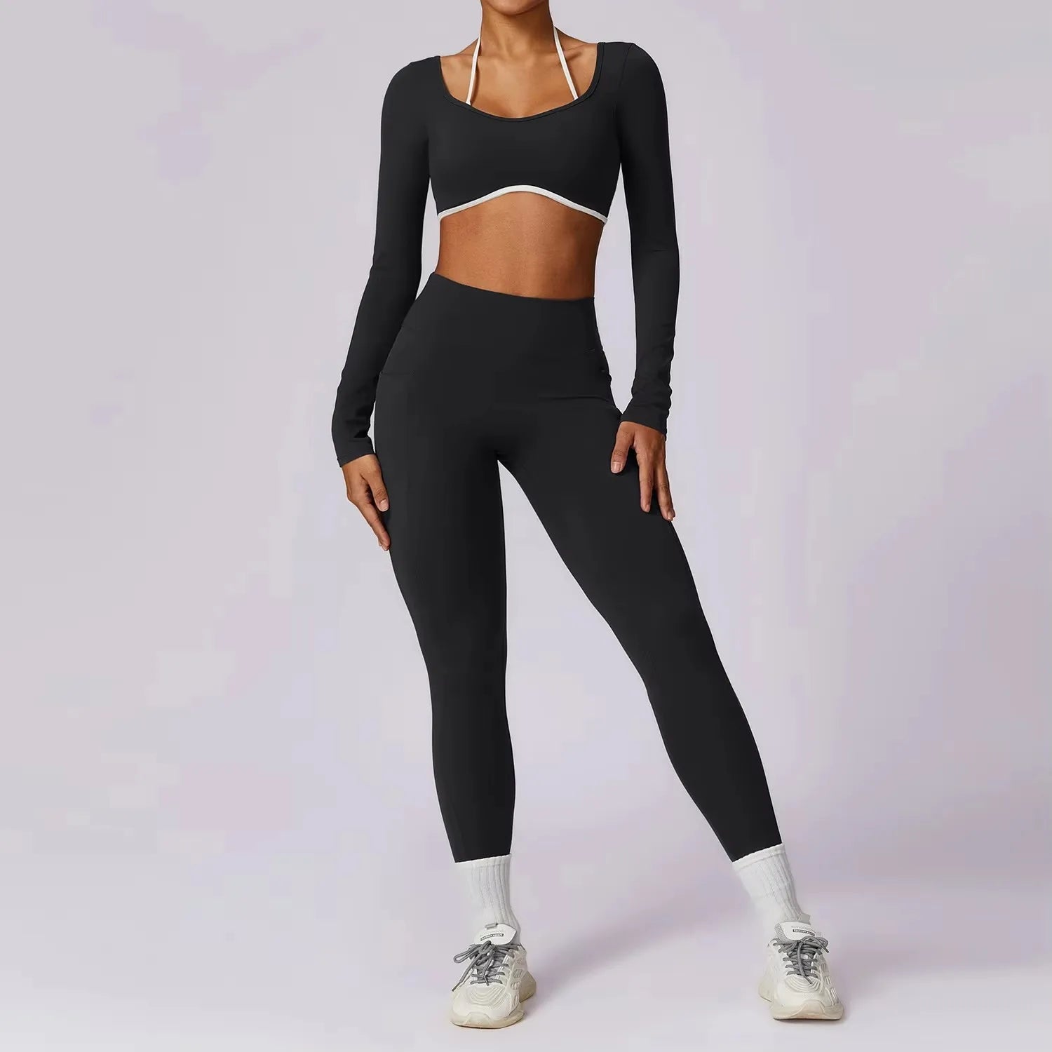 Ensemble Fitness Jade – Legging et Top à Manches Longues Push-Up