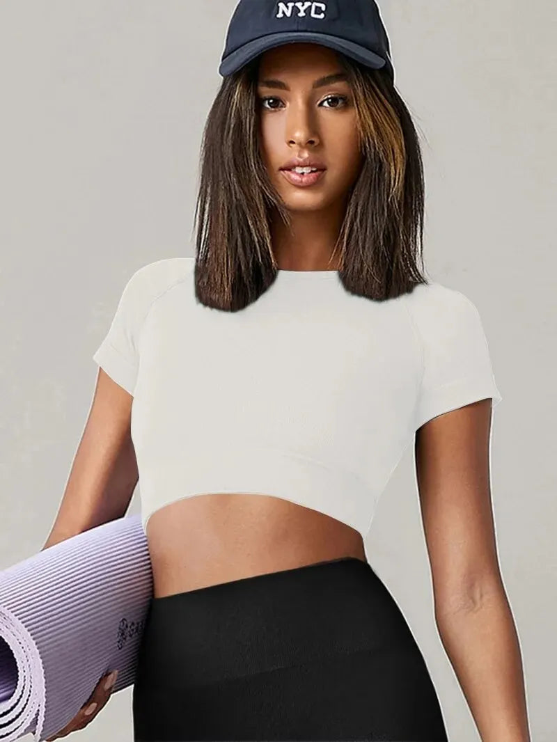 T-shirt Fitness Eva – Haut de Sport Sans Coutures à Manches Courtes
