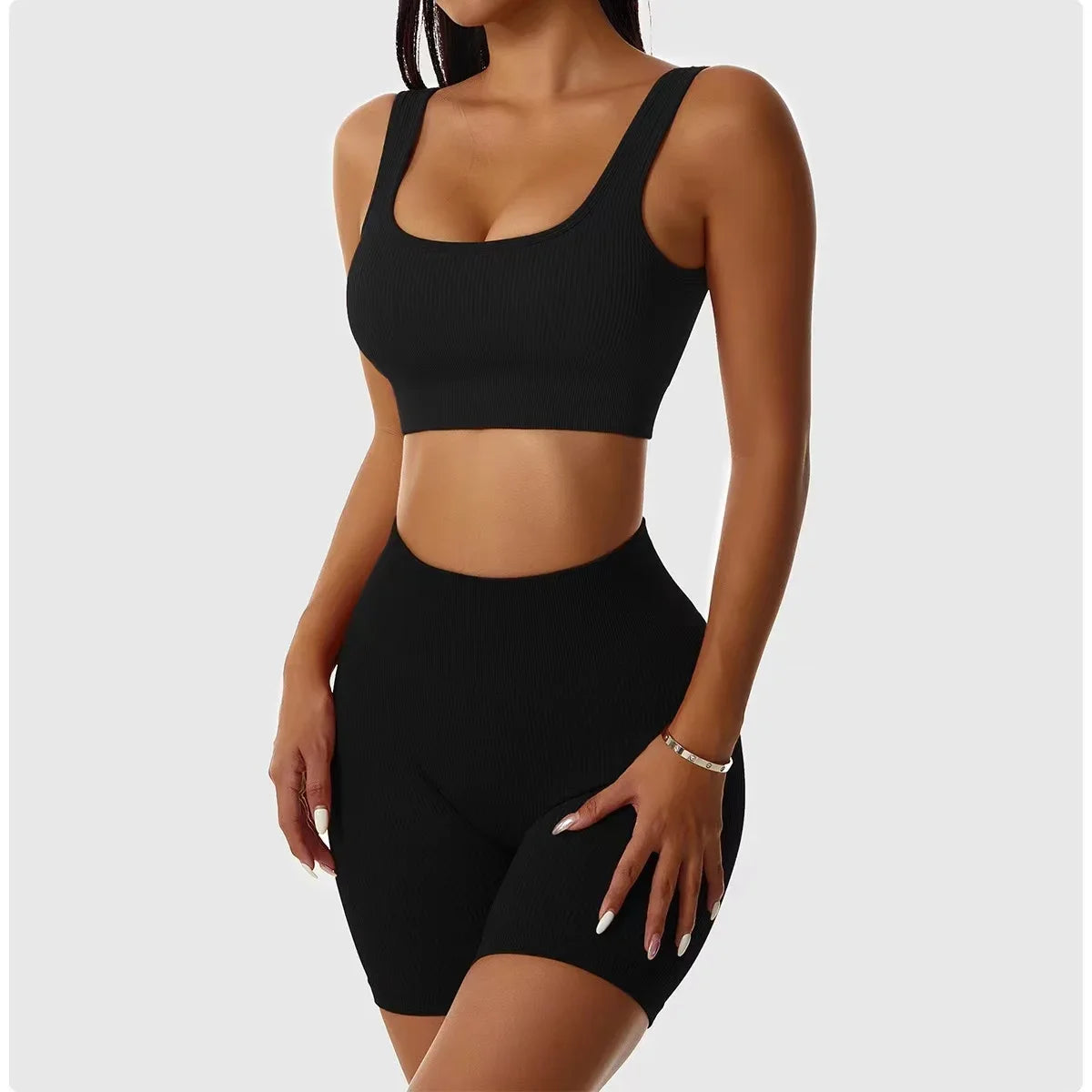 Ensemble Fitness Chloé – Brassière et Short Sans Coutures Côtelés