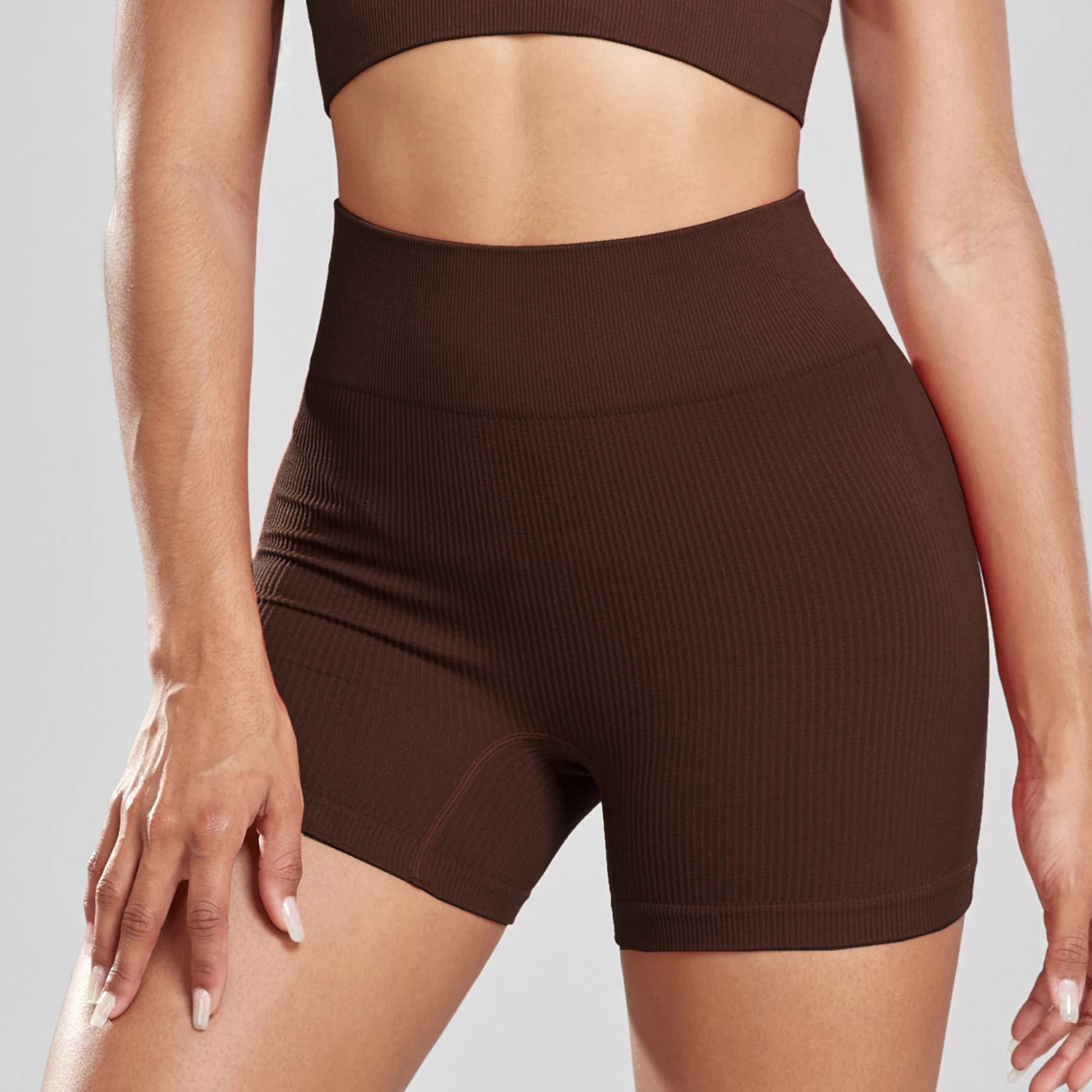 CHRLEISURE Seamless Ribbed Yoga Shorts For Women High Waisted Biker Tights Elastic Workout Slim Sports Leggings Sportswear