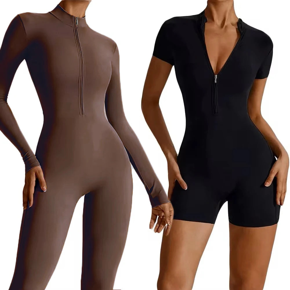Combinaison Fitness Clara – Jumpsuit Court avec Fermeture Éclair